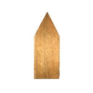 A  wood fence picket in the shape of a house on a white background.
