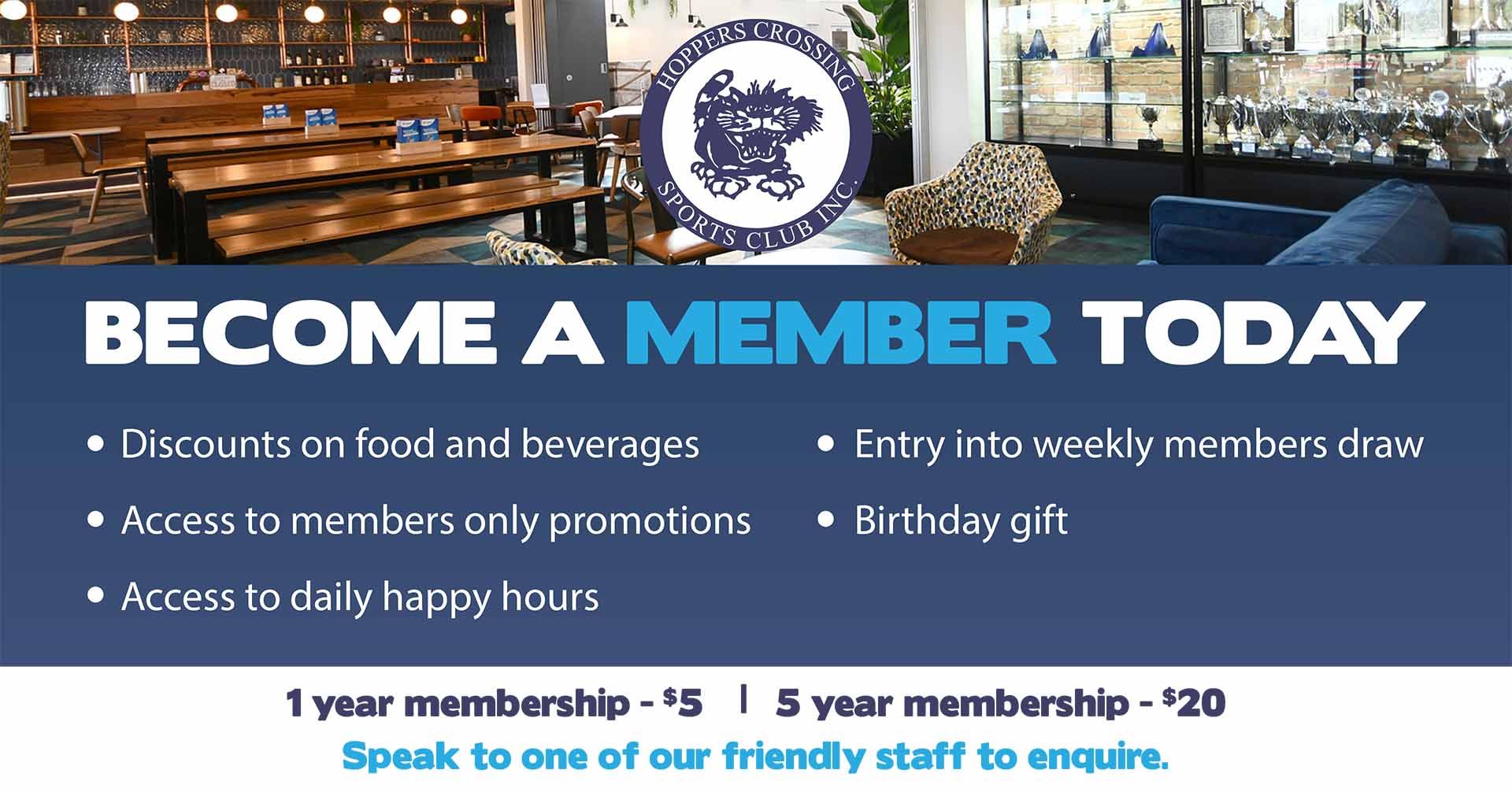 Become a Hoppers Crossing Sports Club member today.