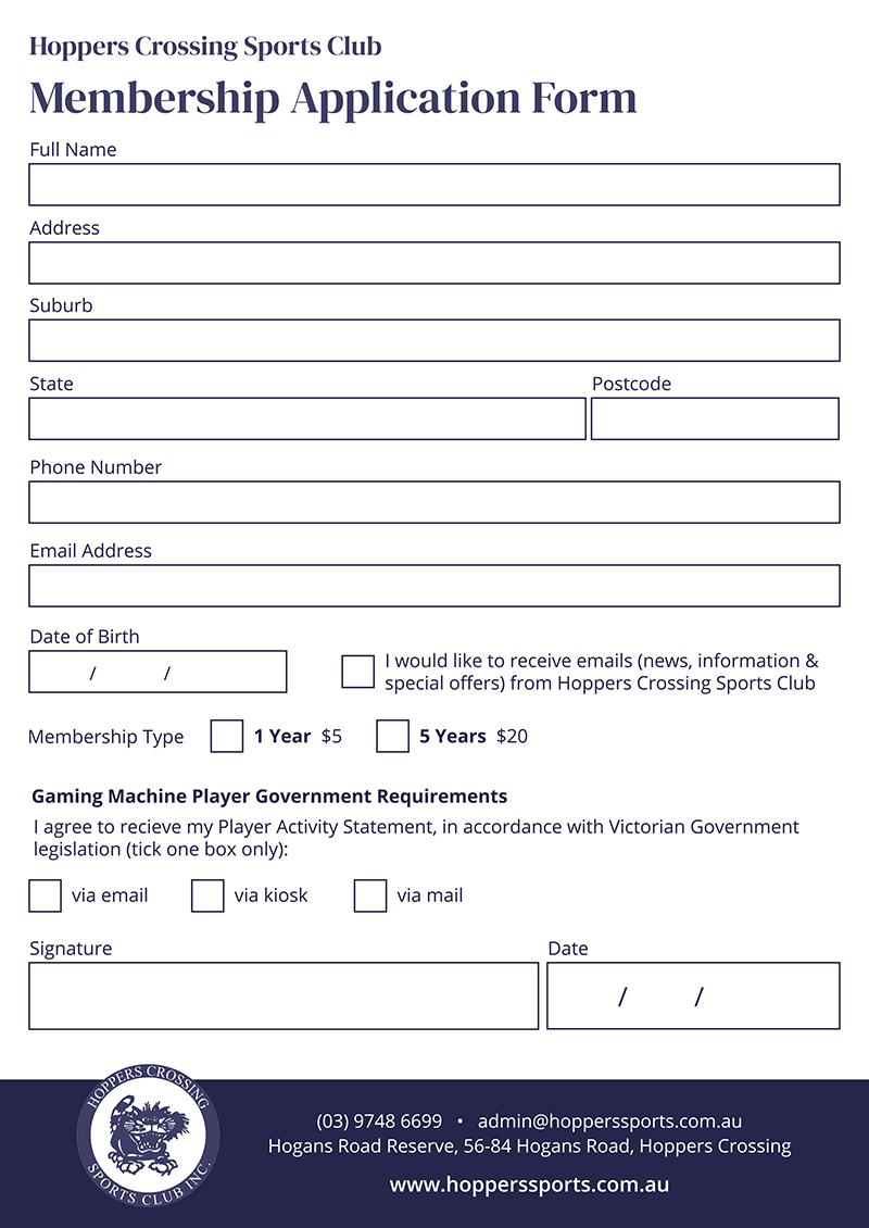 Download Hoppers Crossing Sports Club Membership Form