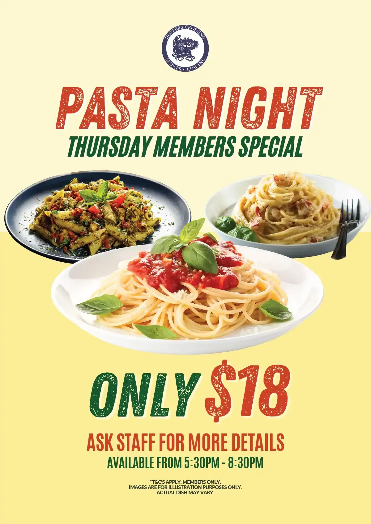 Pasta night at Hoppers Crossing Sports Club.  Only $18.