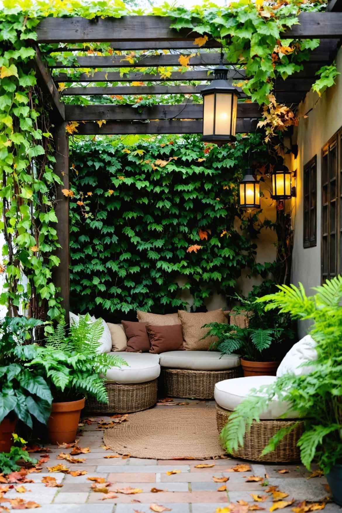 10_Inspiring_Patio_Designs_for_All_Seasons_0004 Even a small patio area can be relaxing and calming by adding in lots of greenery.