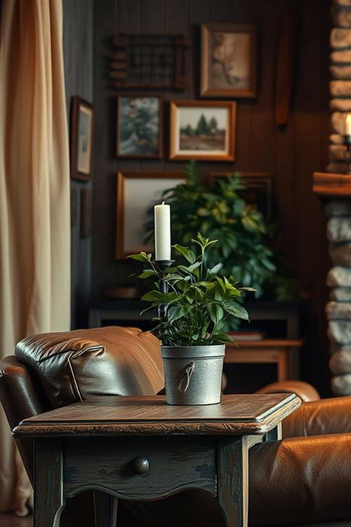 Metal tubs, buckets and candelbras can make the area feel less 