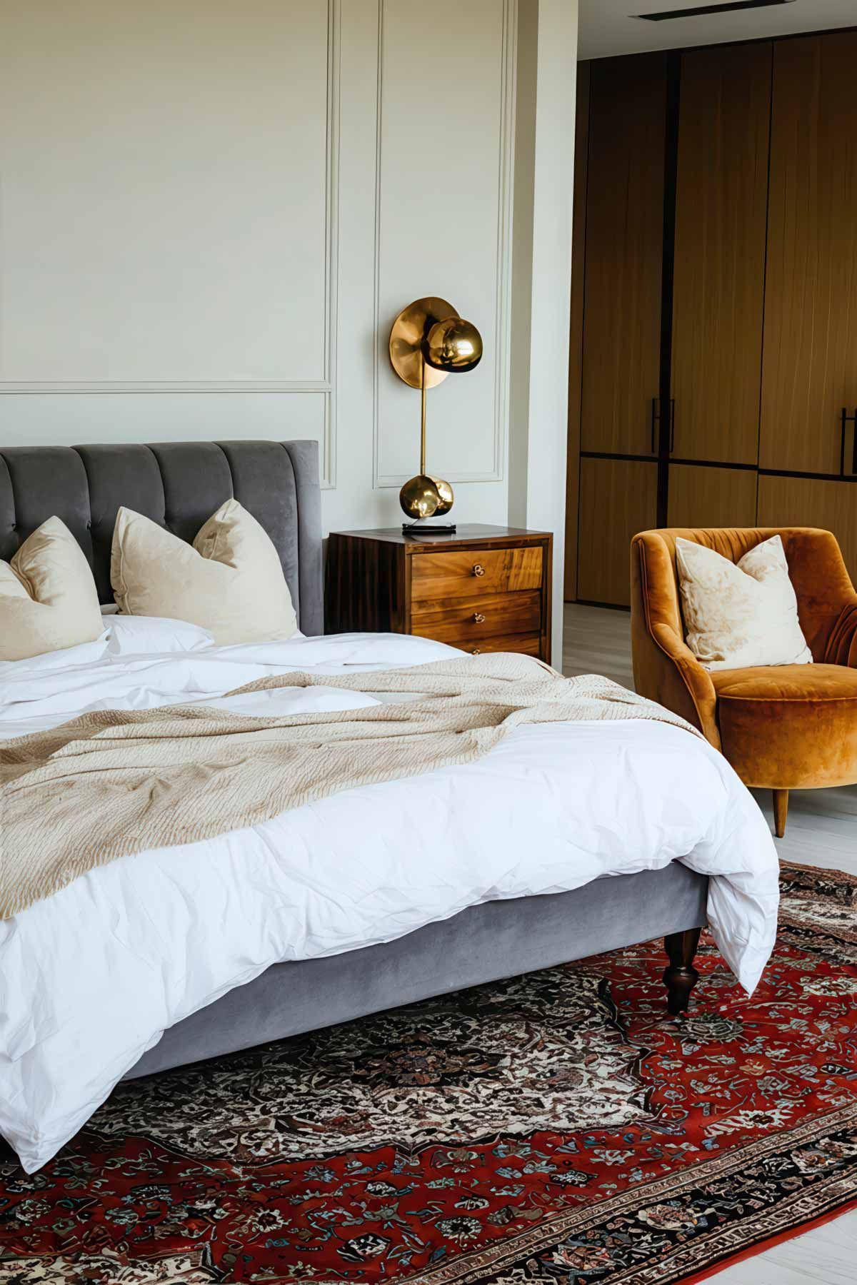 Bedroom-Using-Mixed-Styles Modern and vintage pieces working together in a bedroom