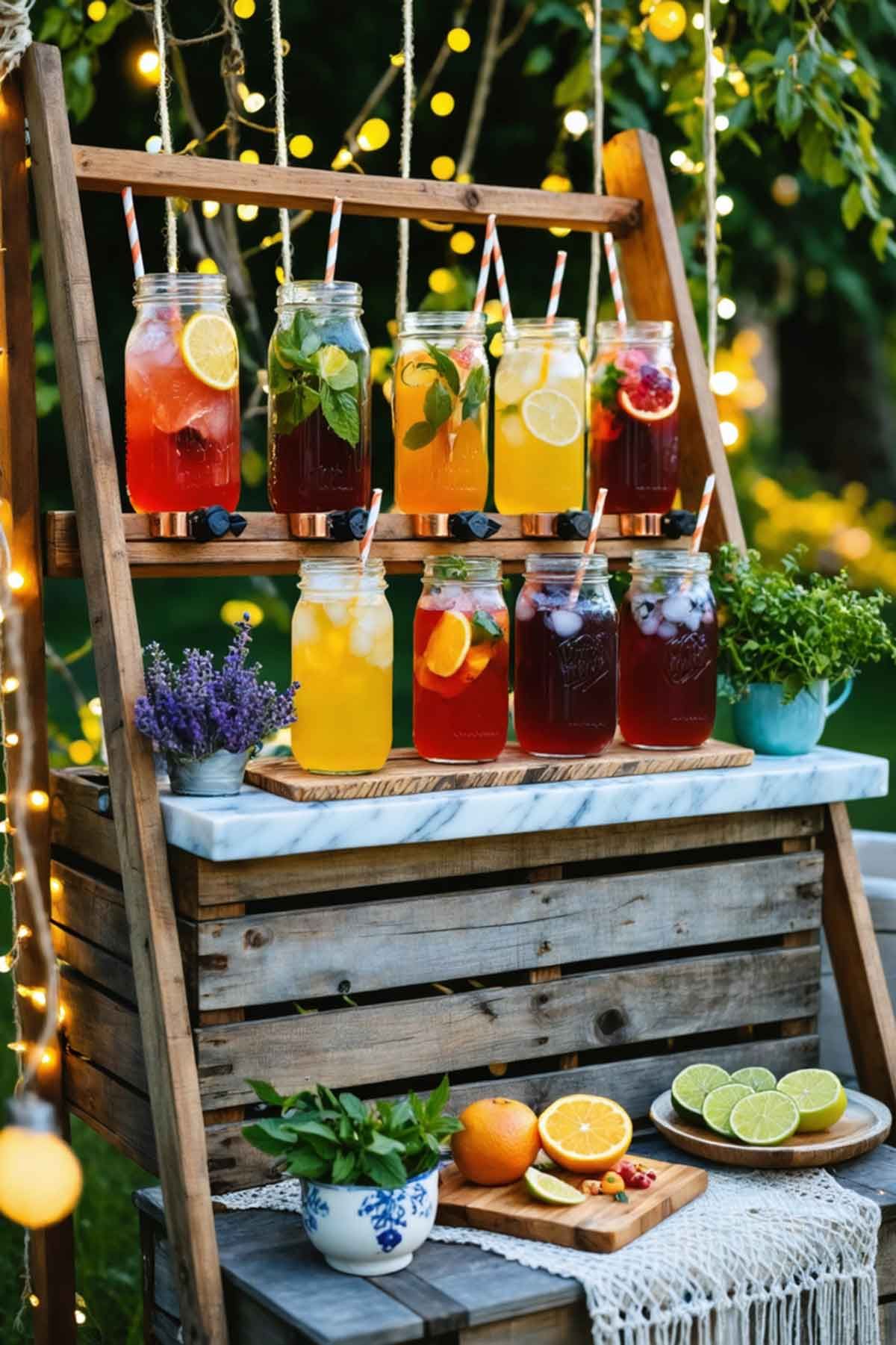 Mason jars used for drinks for a backyard boho party