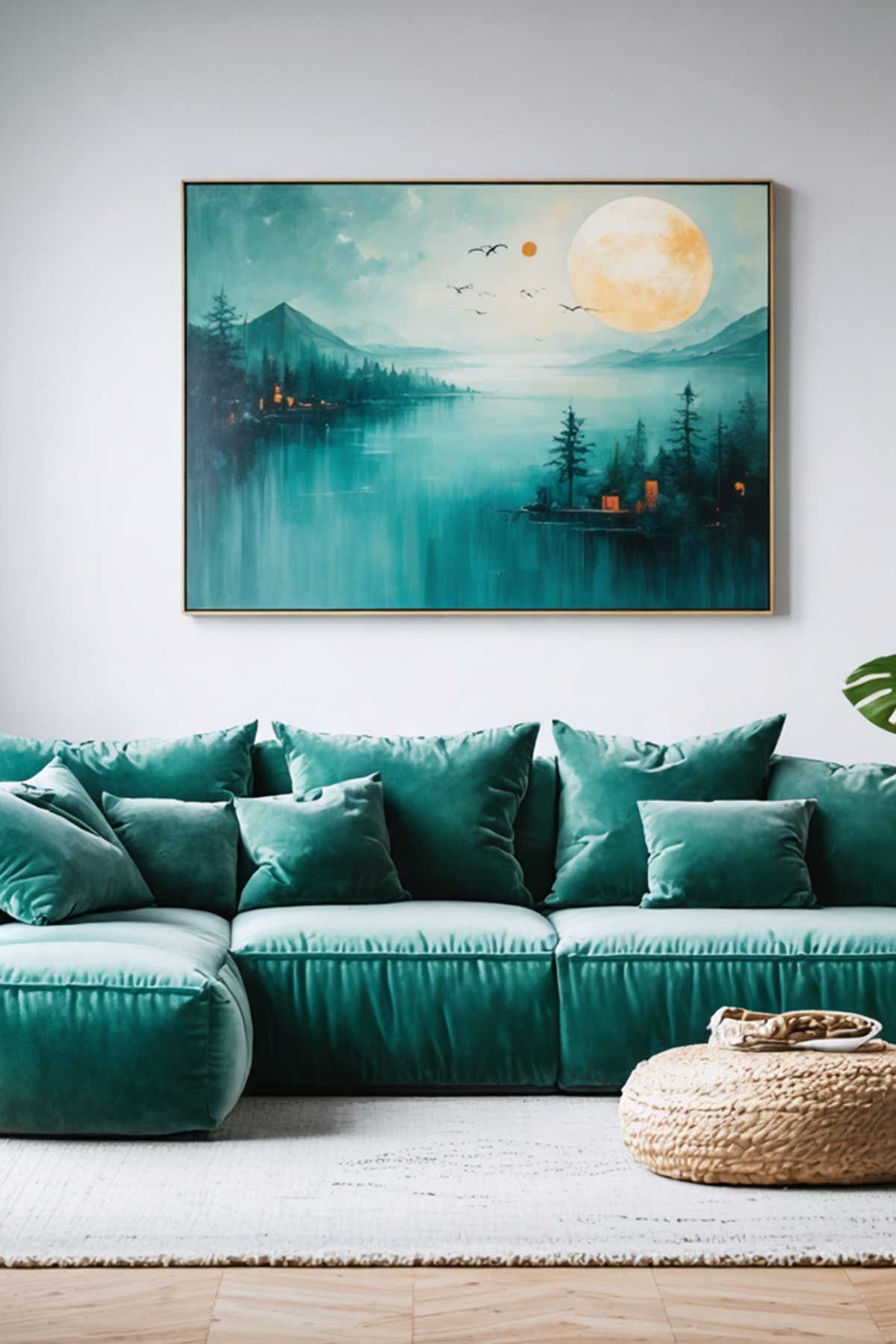 A living room with a couch , coffee table , and plant embracing the minimalist style of decorating