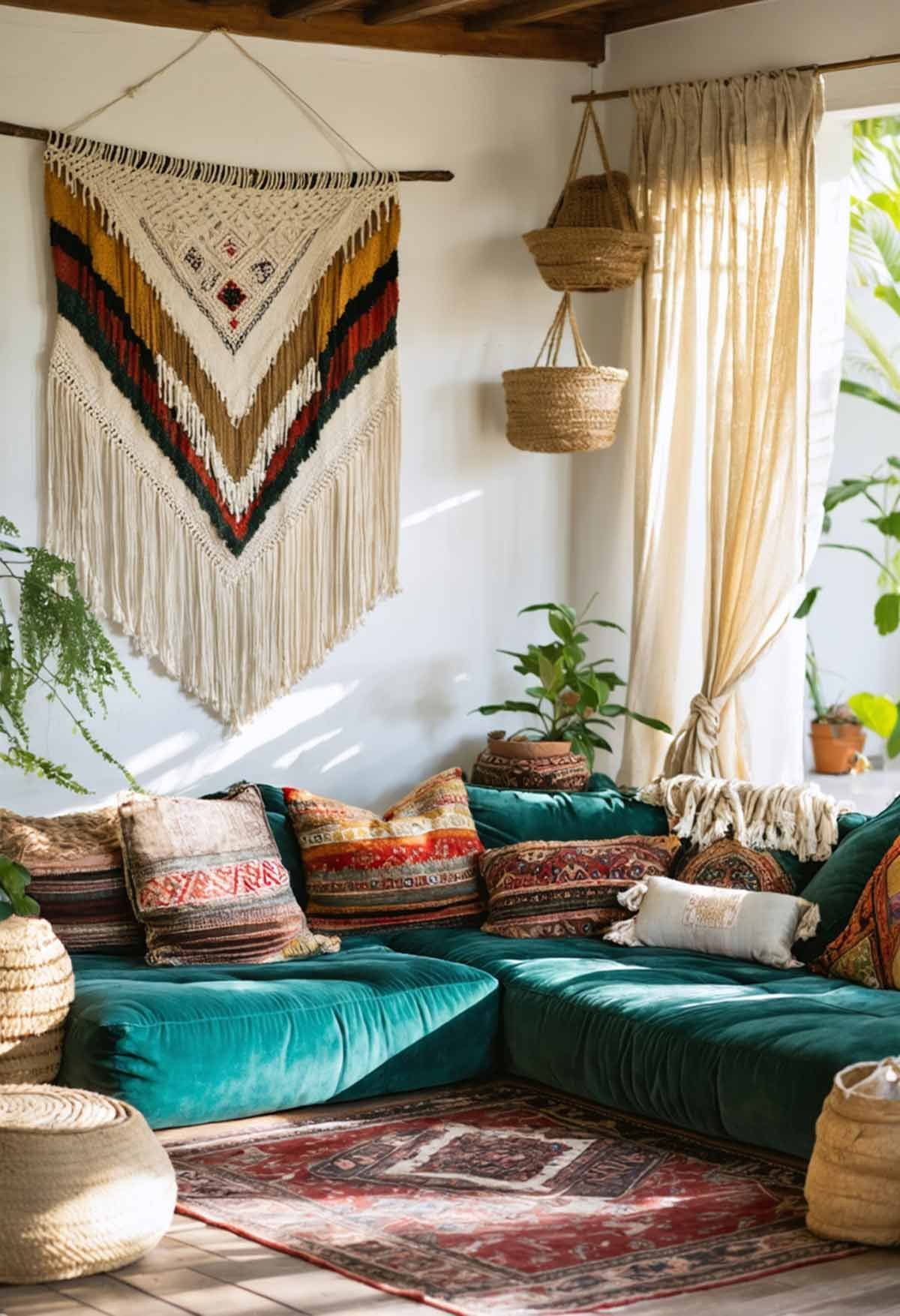 Learn how to layer textures in Bohemian interiors for a vibrant, eclectic room. Get insider tips her