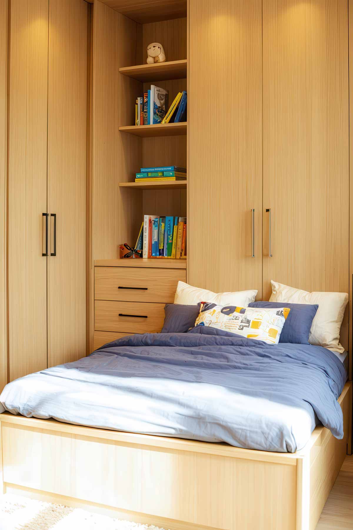 Student-Room-With-Utinitarian-Work-Space A students bedroom with multi functional components