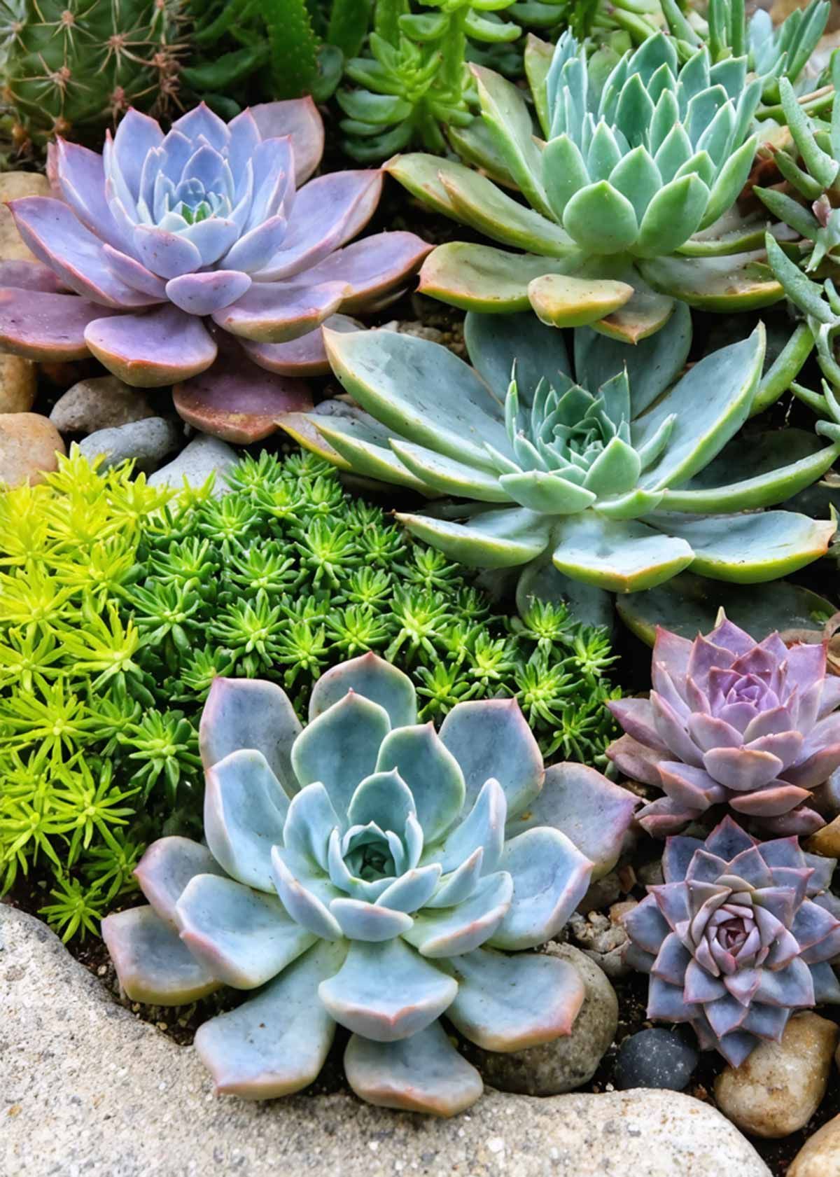 There are many different types of succulents in this garden.