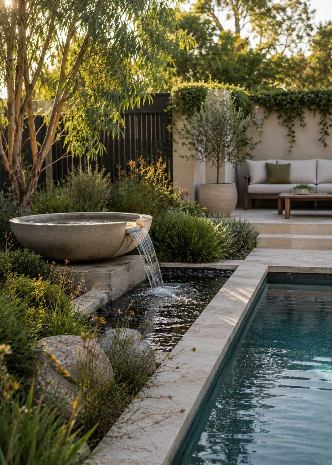 An Australian garden with a small but beautiful water feature