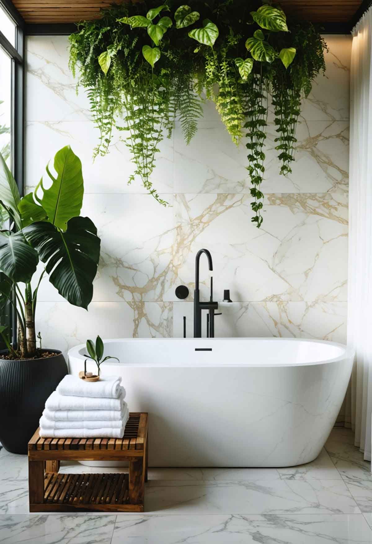 A beautiful Australian bathroom with some stunning green plants.