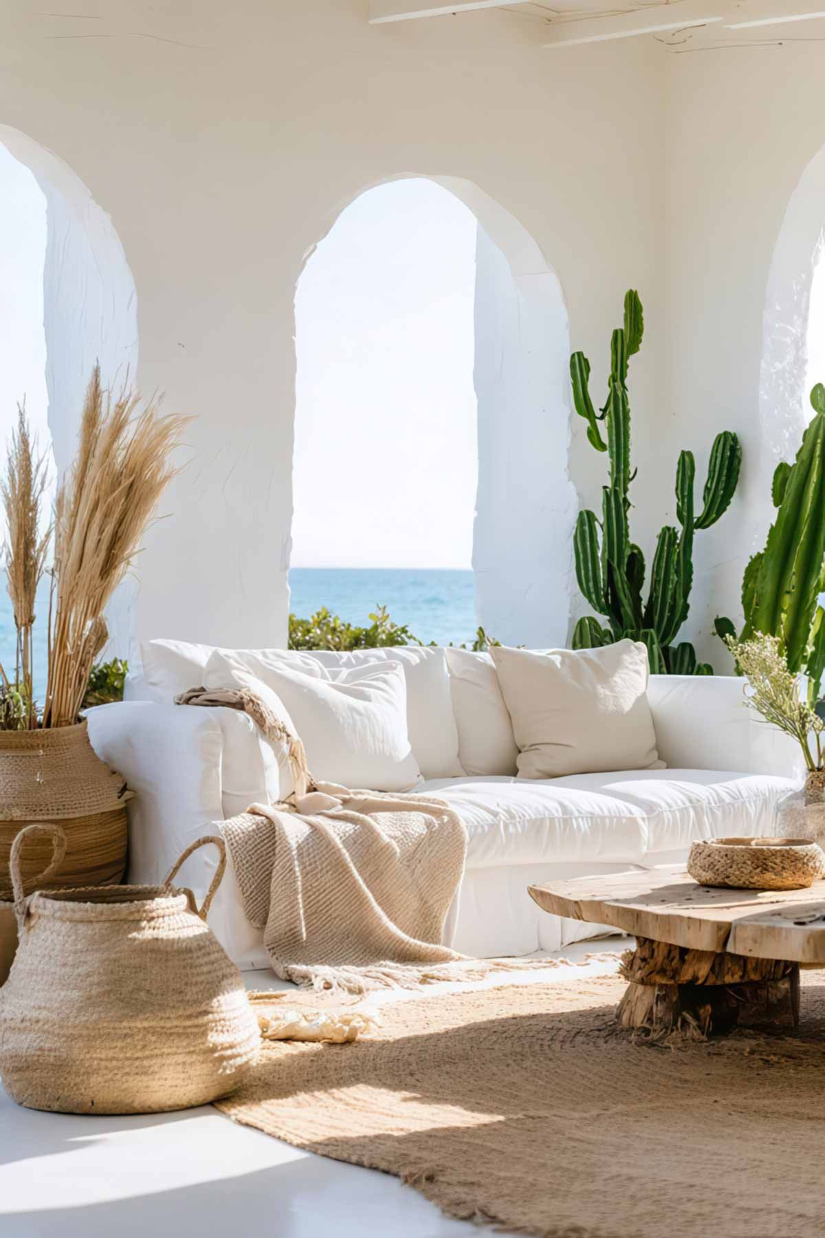 how_to_design_a_realxed_coastal_living_room_0002 Beautiful coastal living area with natural materials and a cactus