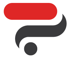 Rectangle horizontal rouge aux coins arrondis surmontant un point d'interrogation stylisé noir avec un cercle noir en bas.