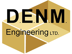 a gold and black logo for denm engineering ltd.
