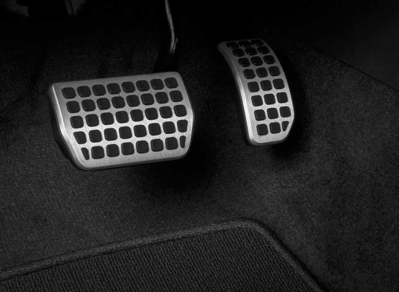 A Black and White Photo of A Car's Brake Pedals — Al's Mechanical & 4WD Grafton Repairs in Grafton, NSW