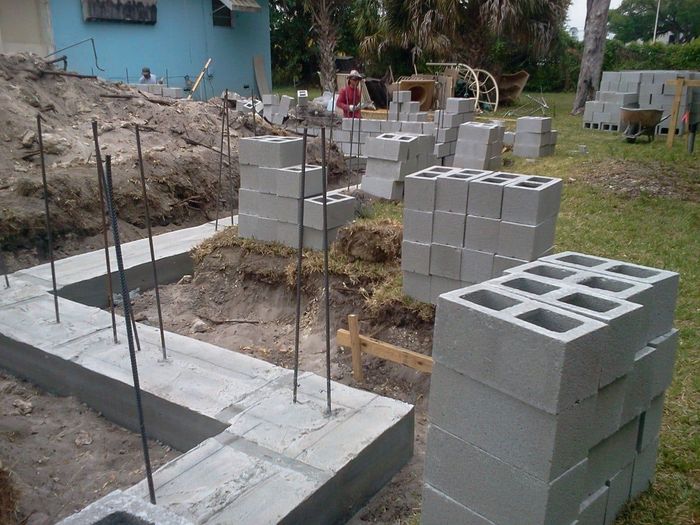 A bunch of concrete blocks are stacked on top of each other