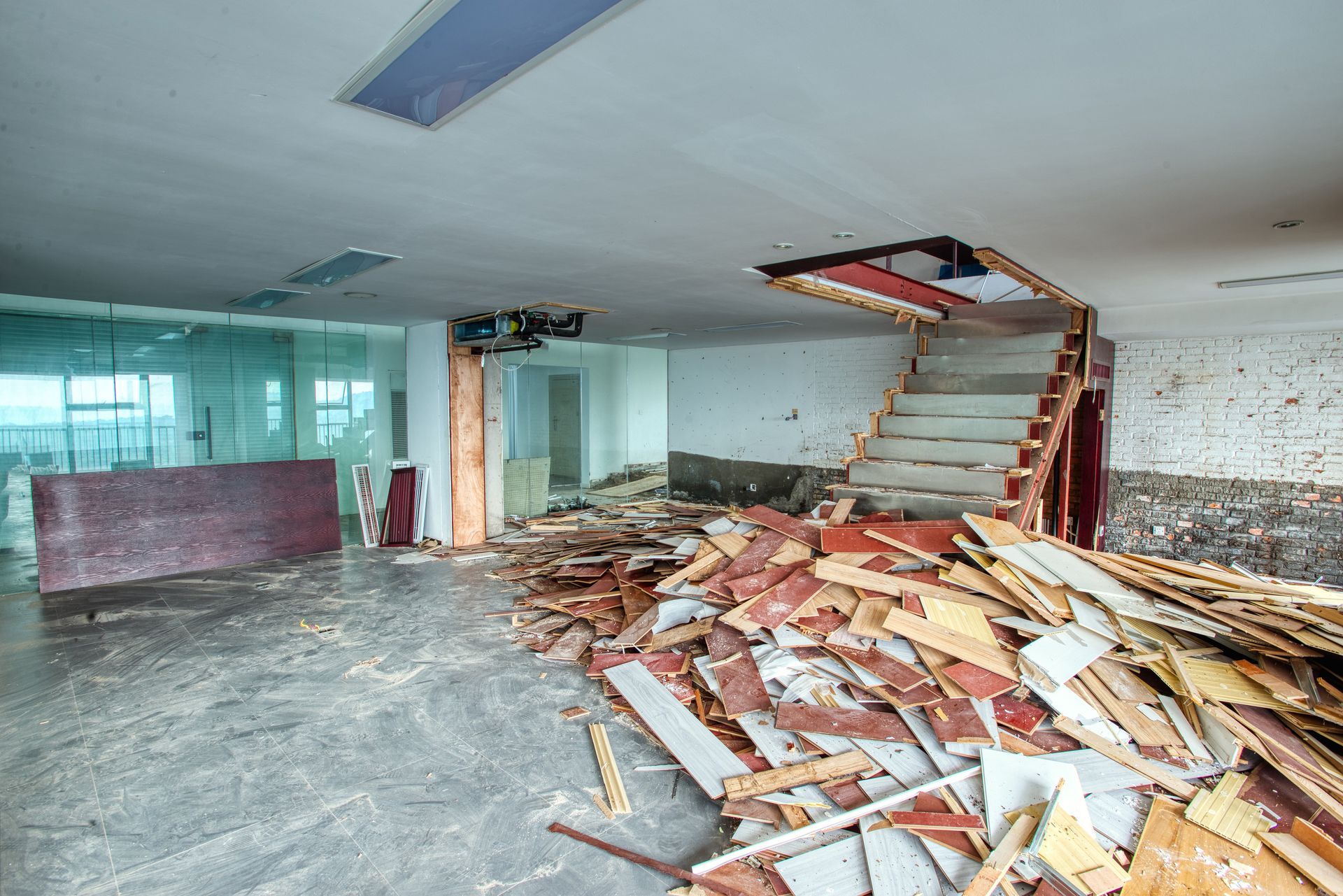 There is a pile of wood in the middle of the room.