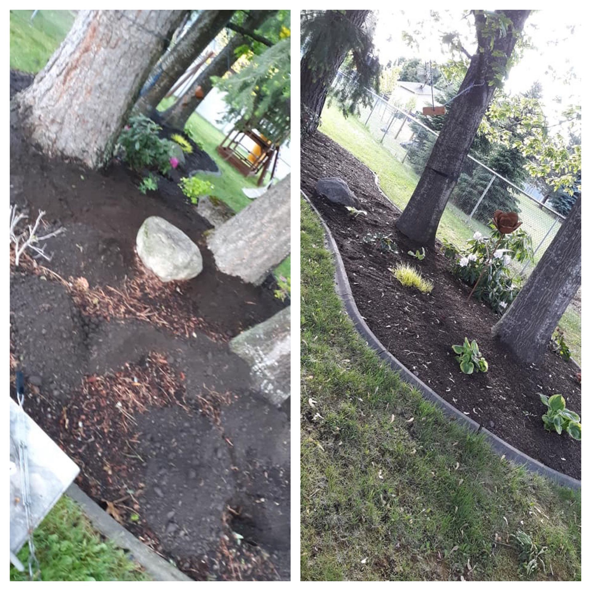 before and after new mulch installation