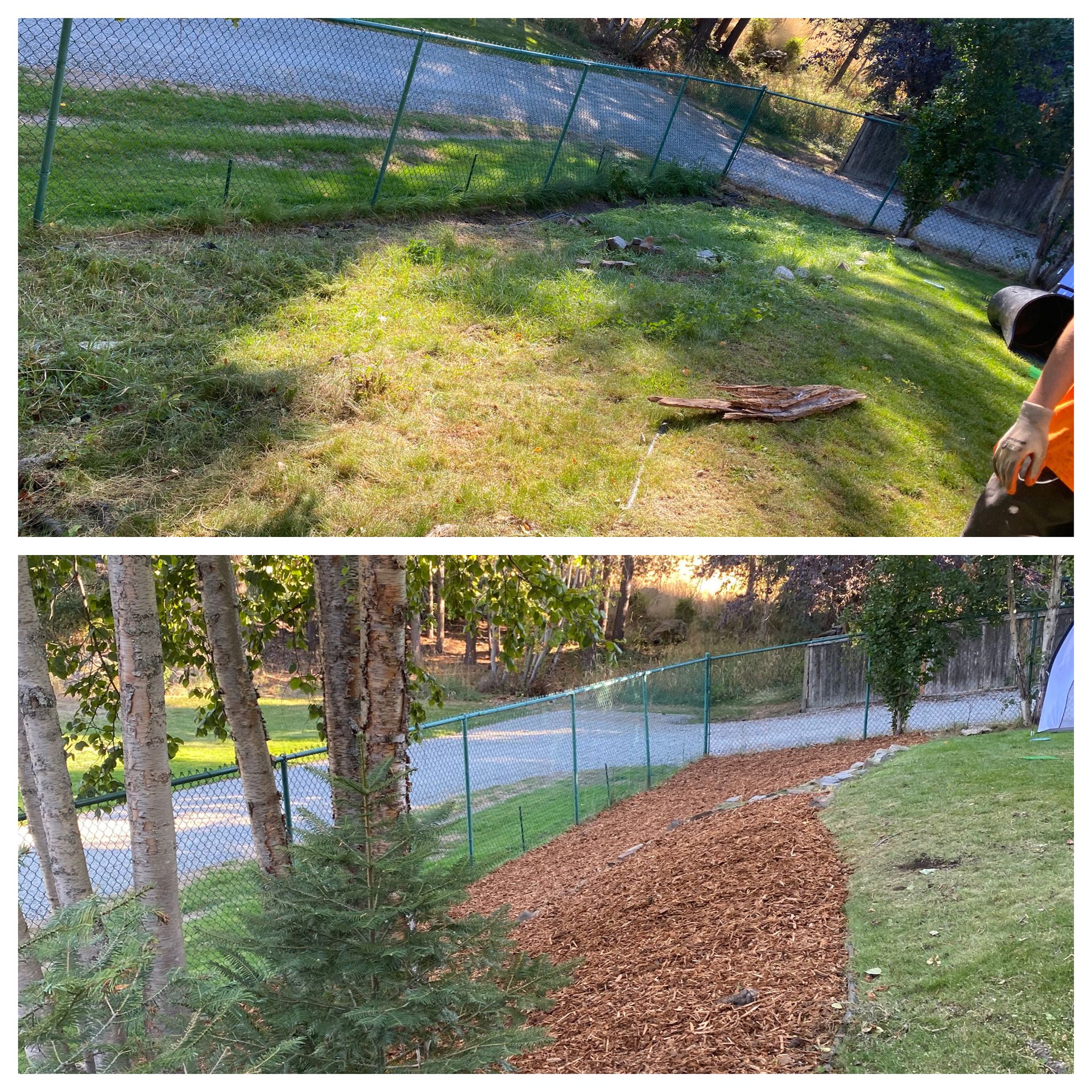before and after new mulch installation
