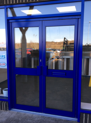 doors with blue frames