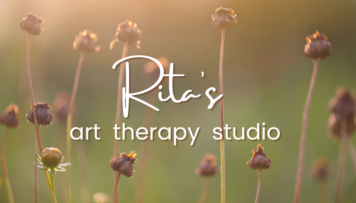 Rita 's art therapy studio logo with flowers in the background.