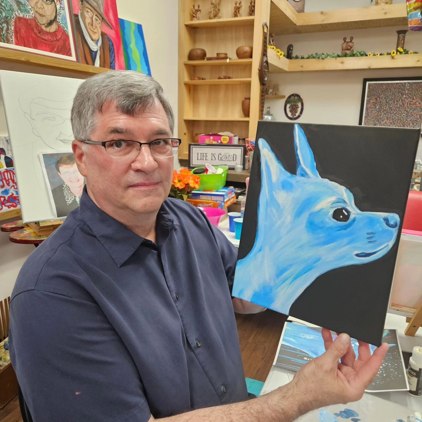 man and his animal painting