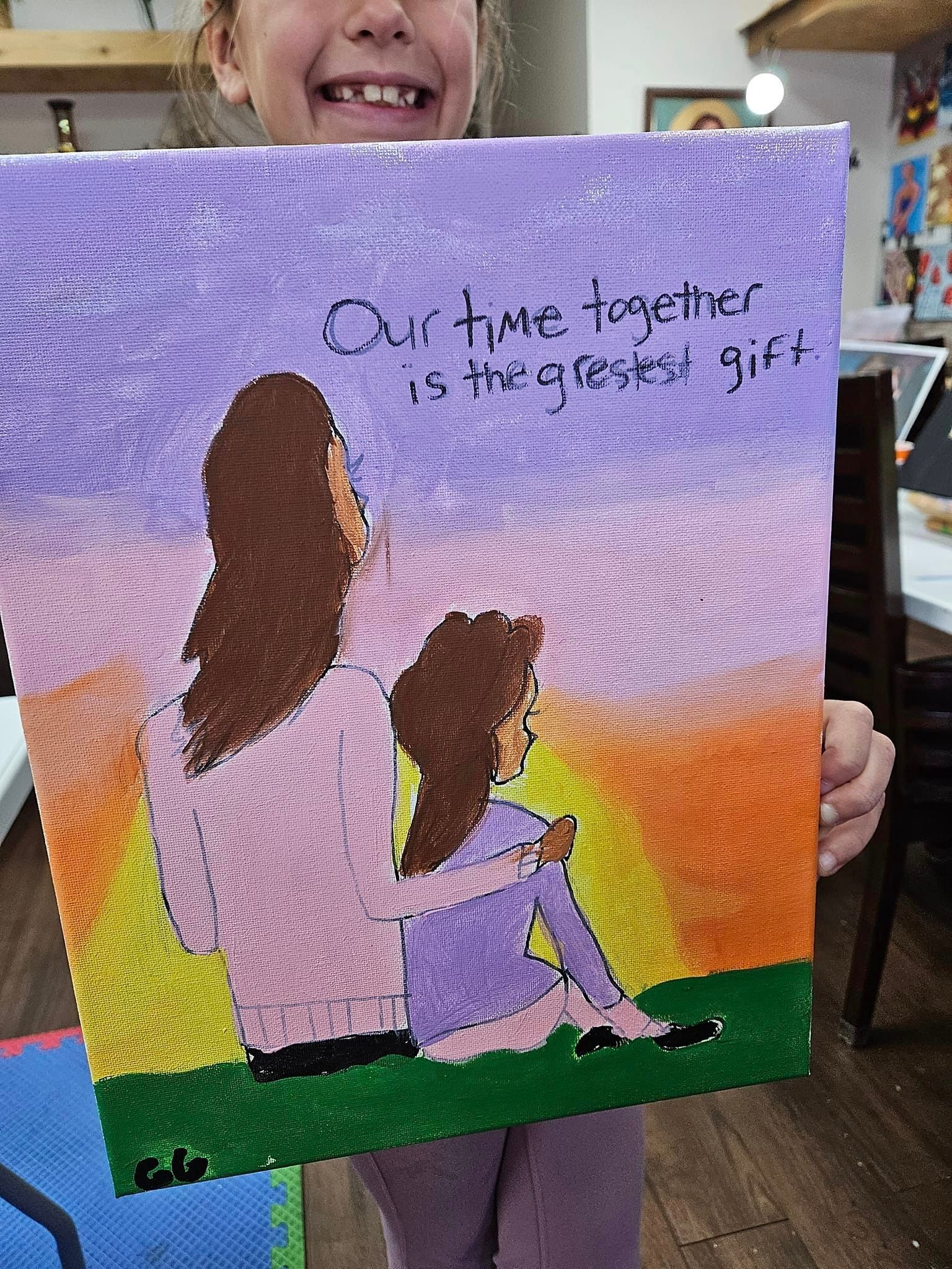 mother and daughter's back- painting