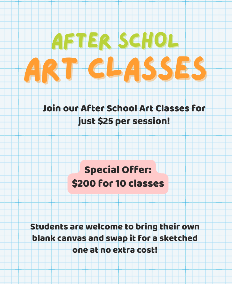 A poster that says after school art classes on it