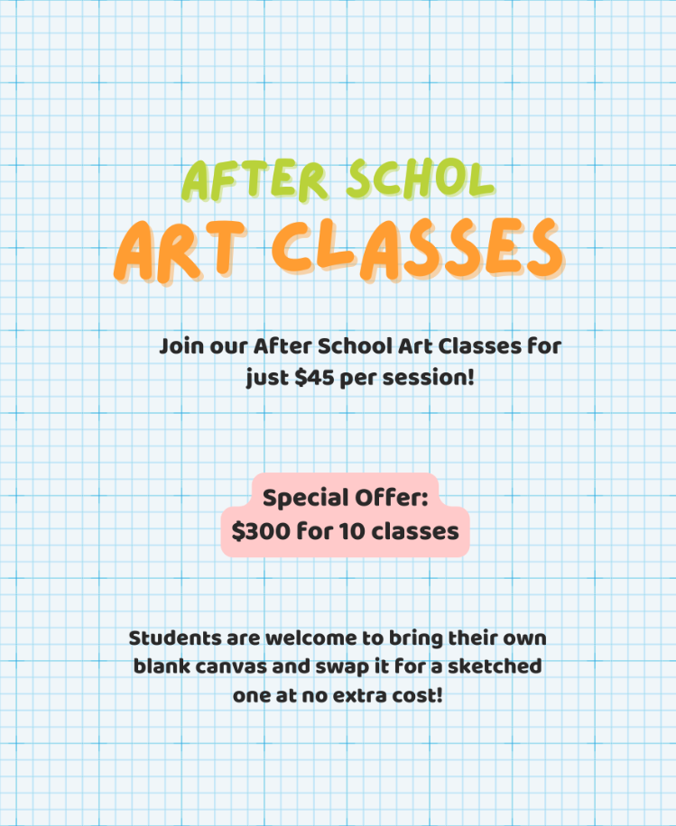 A poster that says after school art classes on it