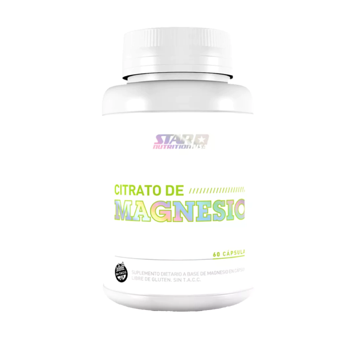 Botella blanca de suplementos de citrato de magnesio.