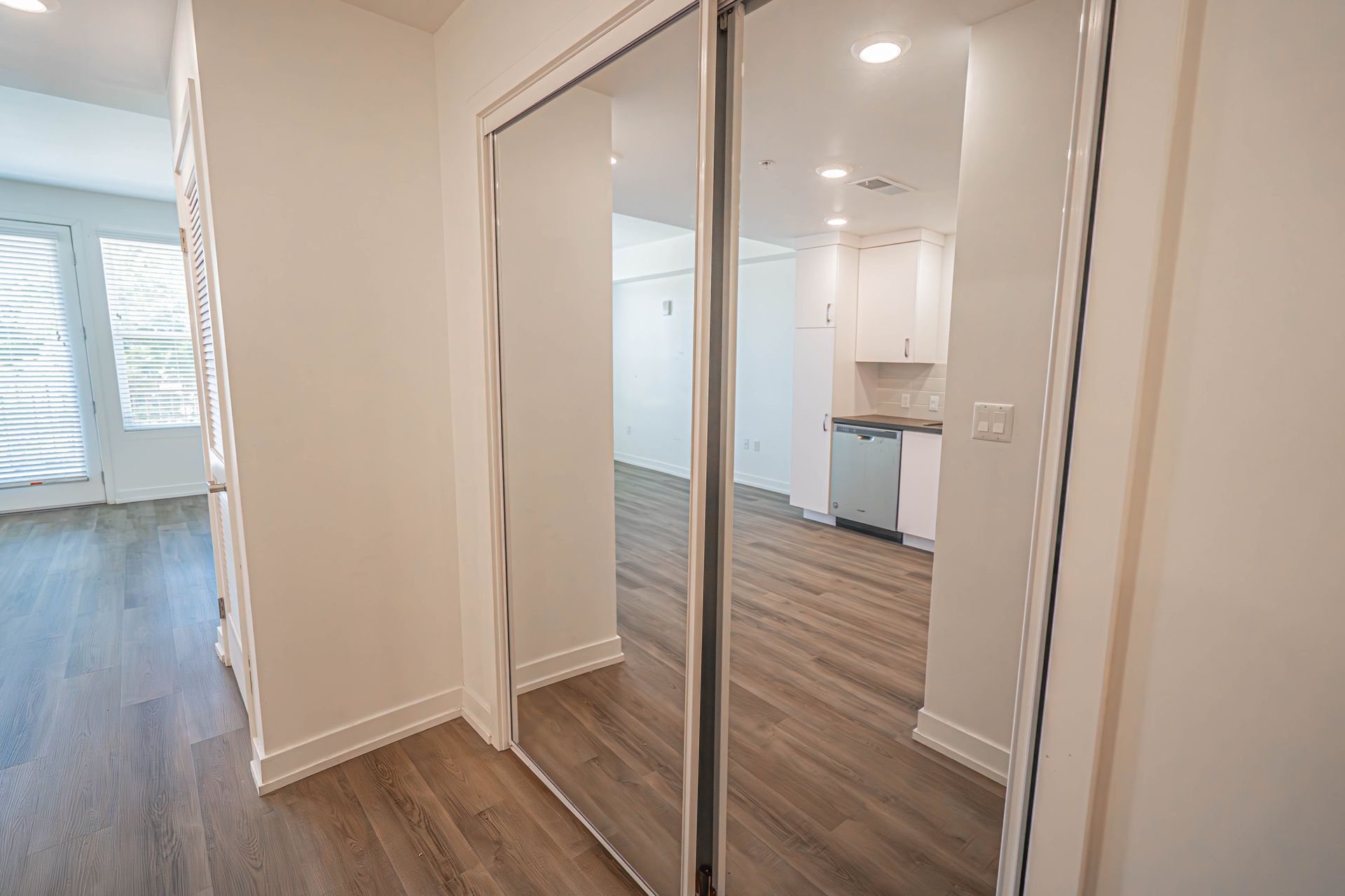 Monticello Apartments 2-bedroom closet with sliding doors