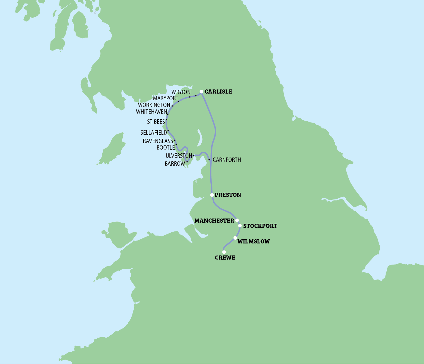 map of the destinations on route