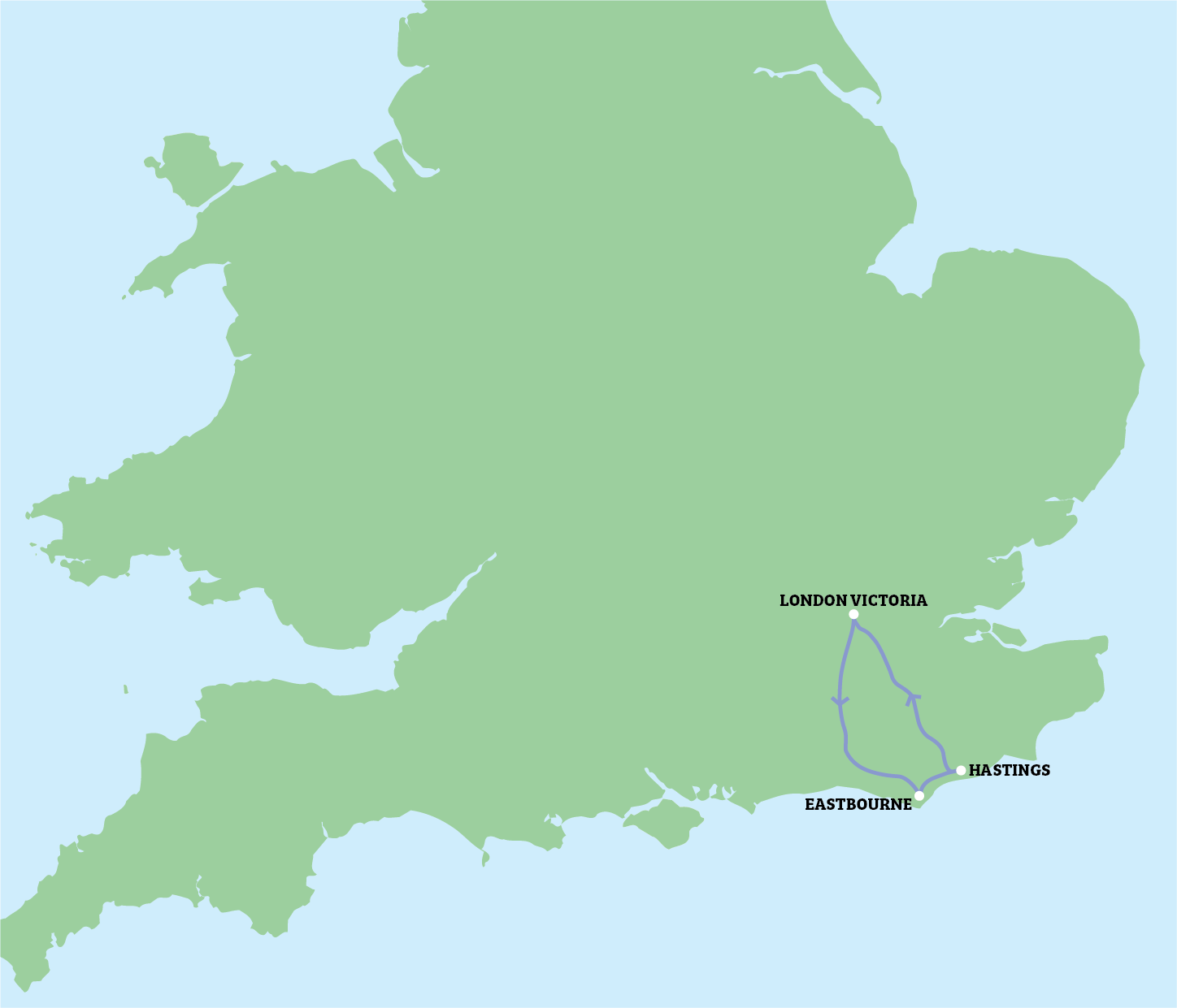 map of the destinations on route