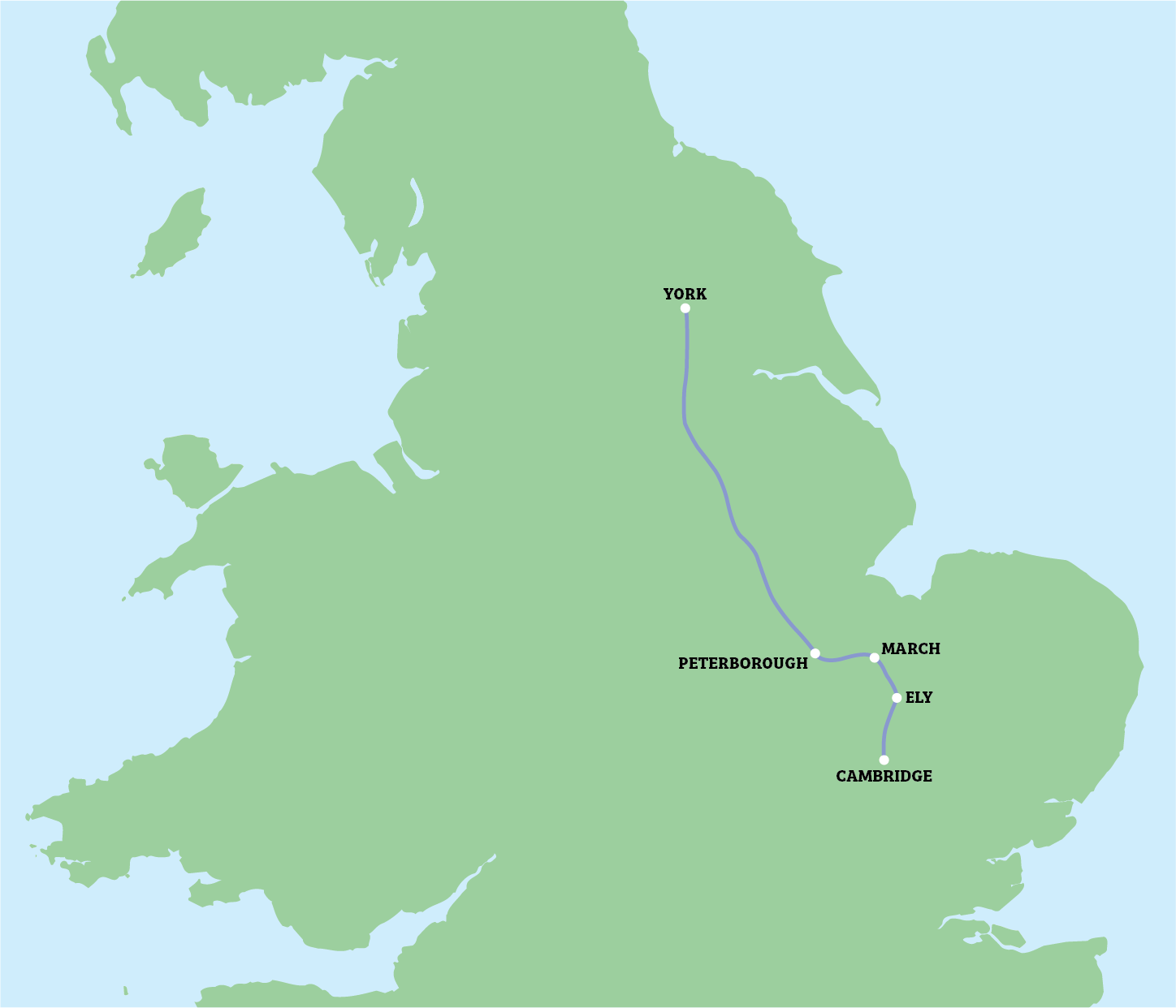 map of the destinations on route