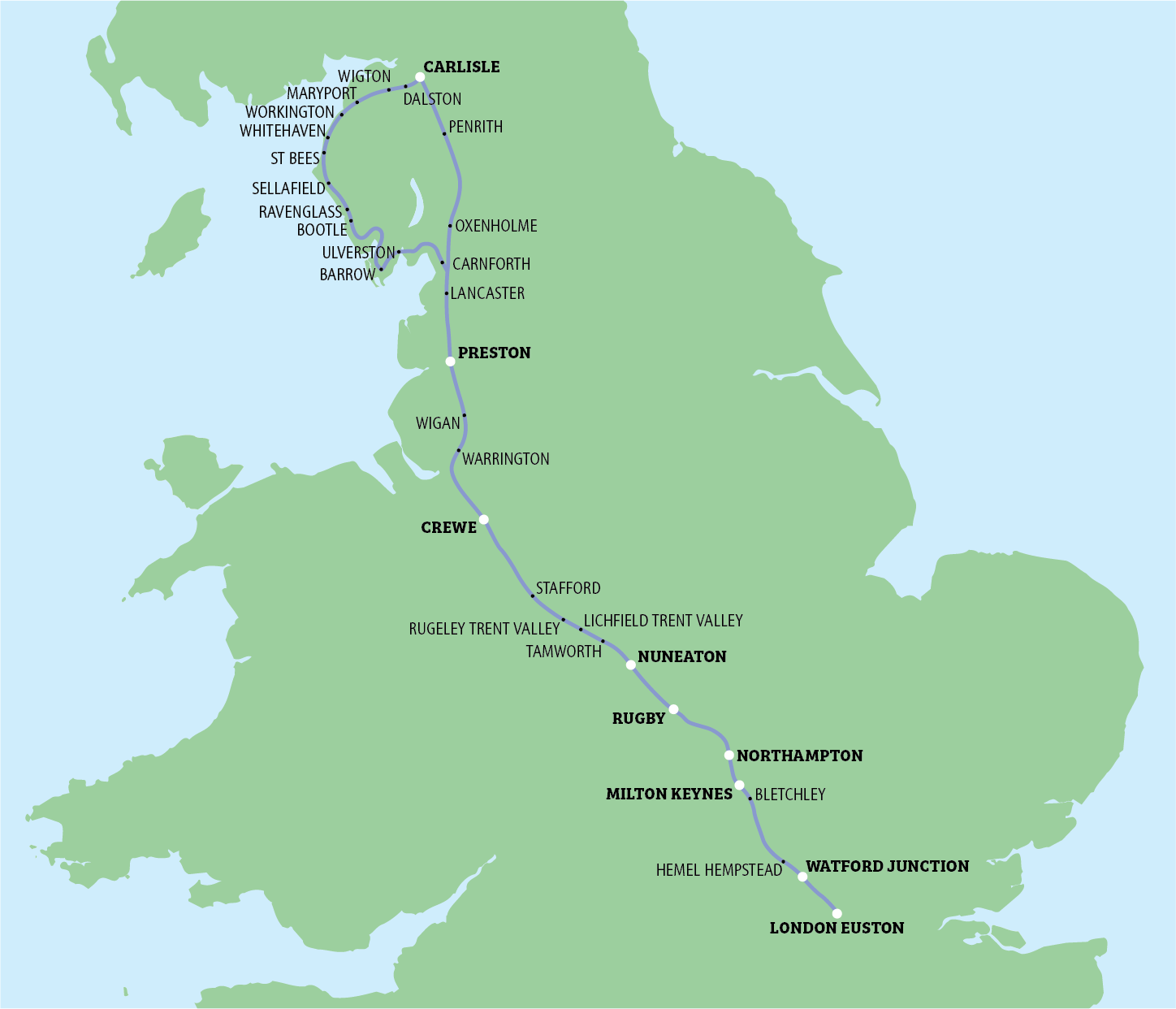 map of the destinations on route