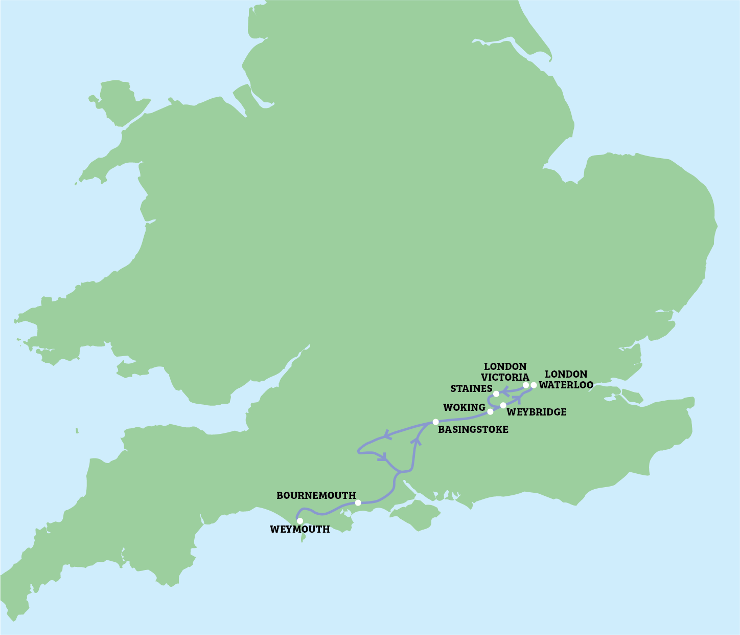 map of the destinations on route