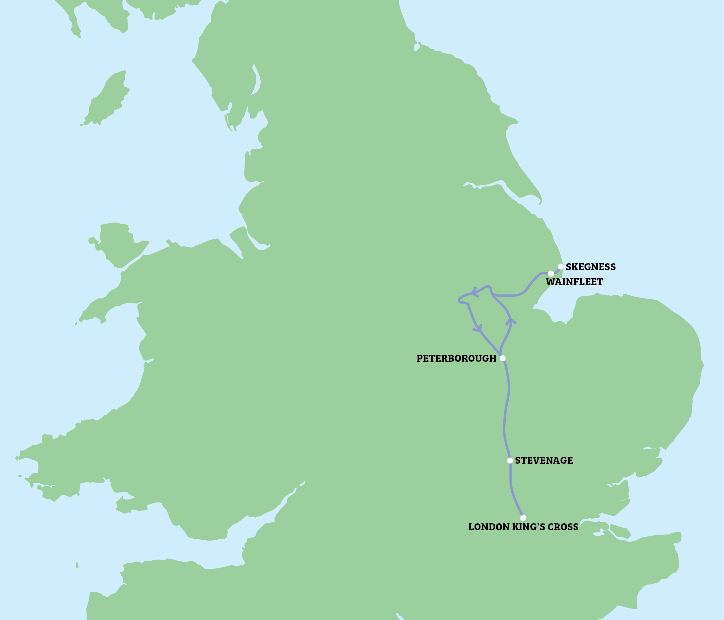 map of the destinations on route