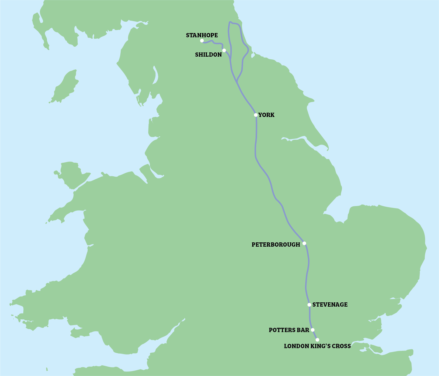 map of the destinations on route