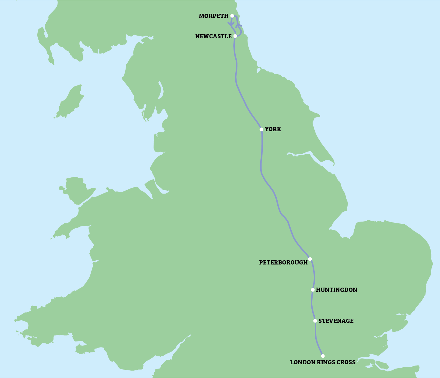 map of the destinations on route