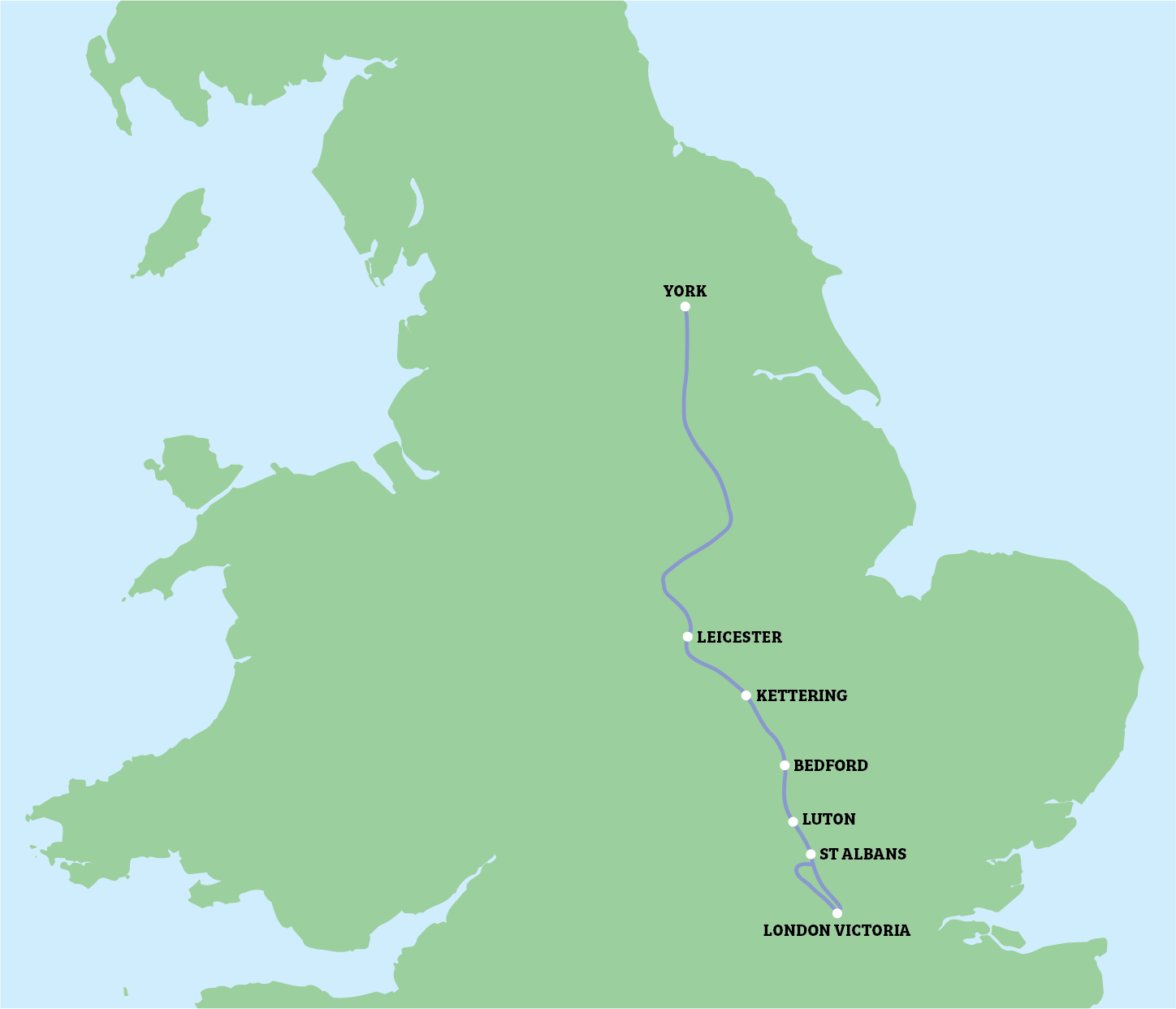 map of the destinations on route
