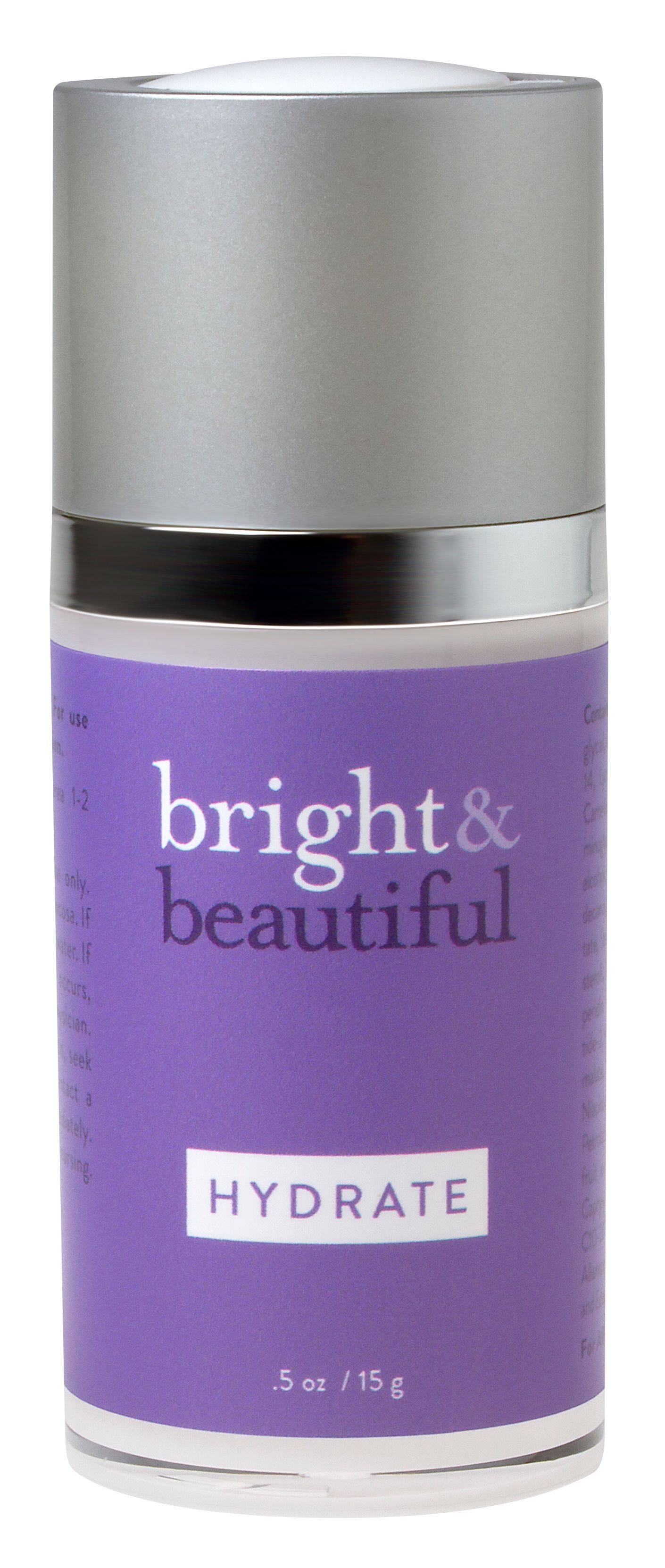 A bottle of bright & beautiful hydrate lotion on a white background