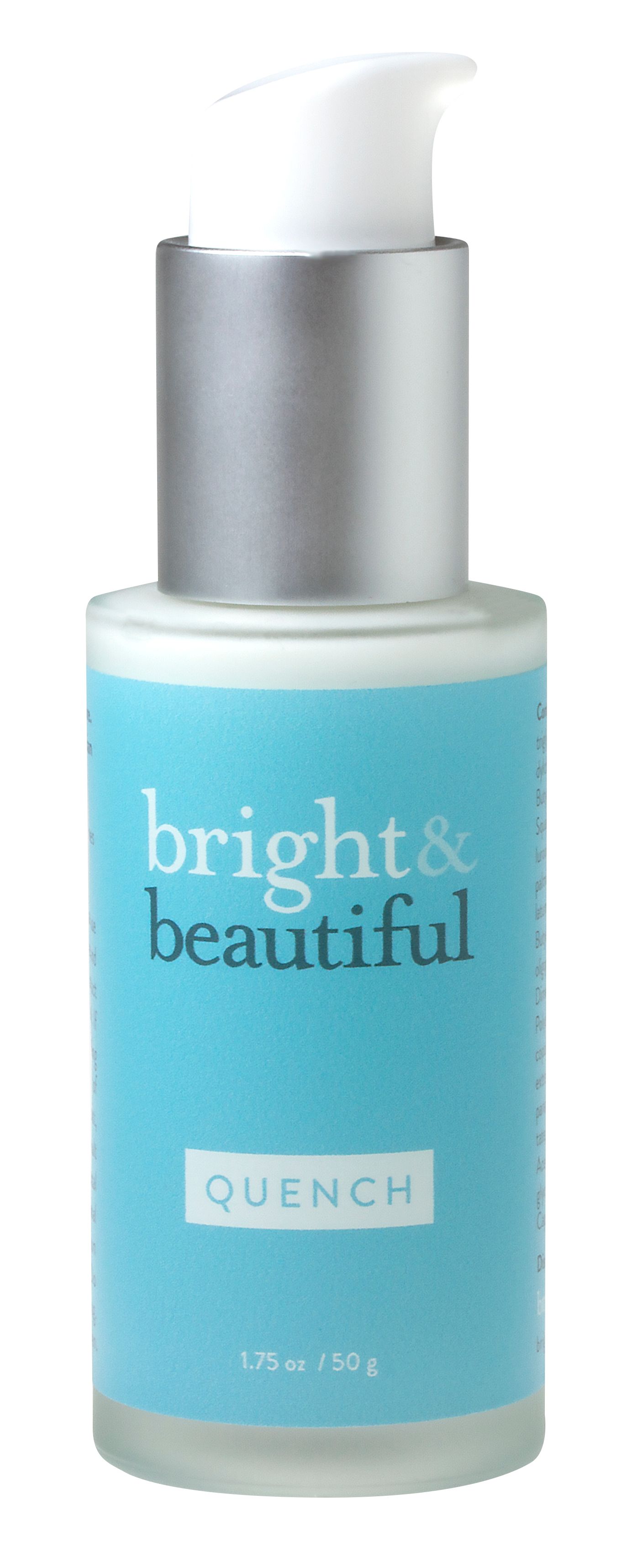 A bottle of bright & beautiful quench on a white background