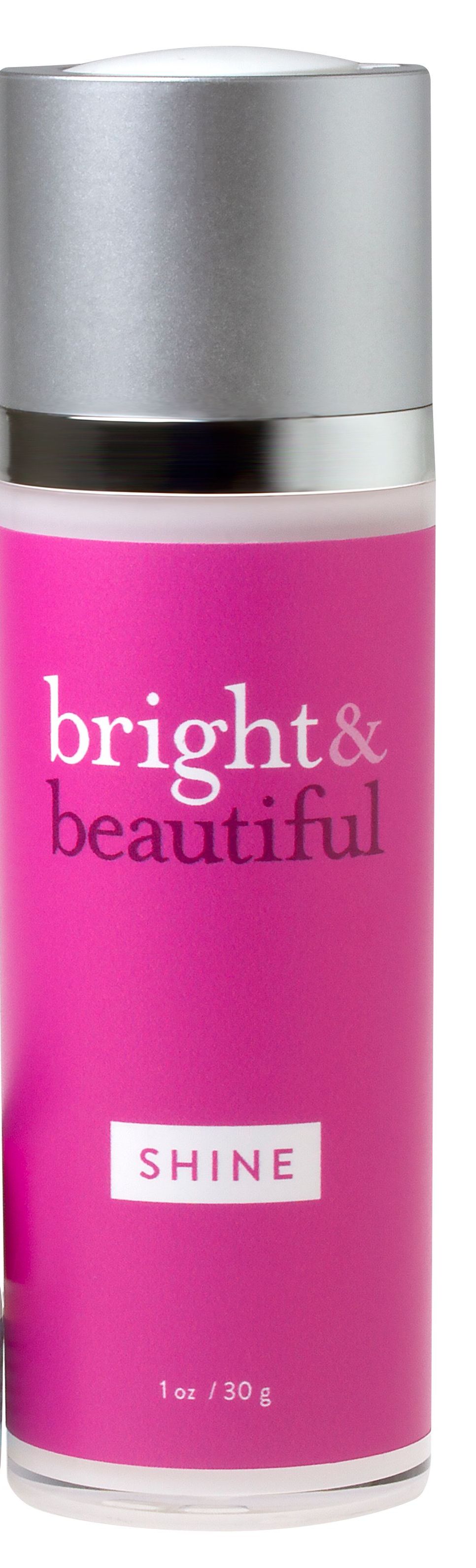 A pink bottle of bright and beautiful shine lotion