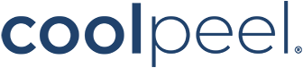 the logo for coolpeel is blue and white on a white background