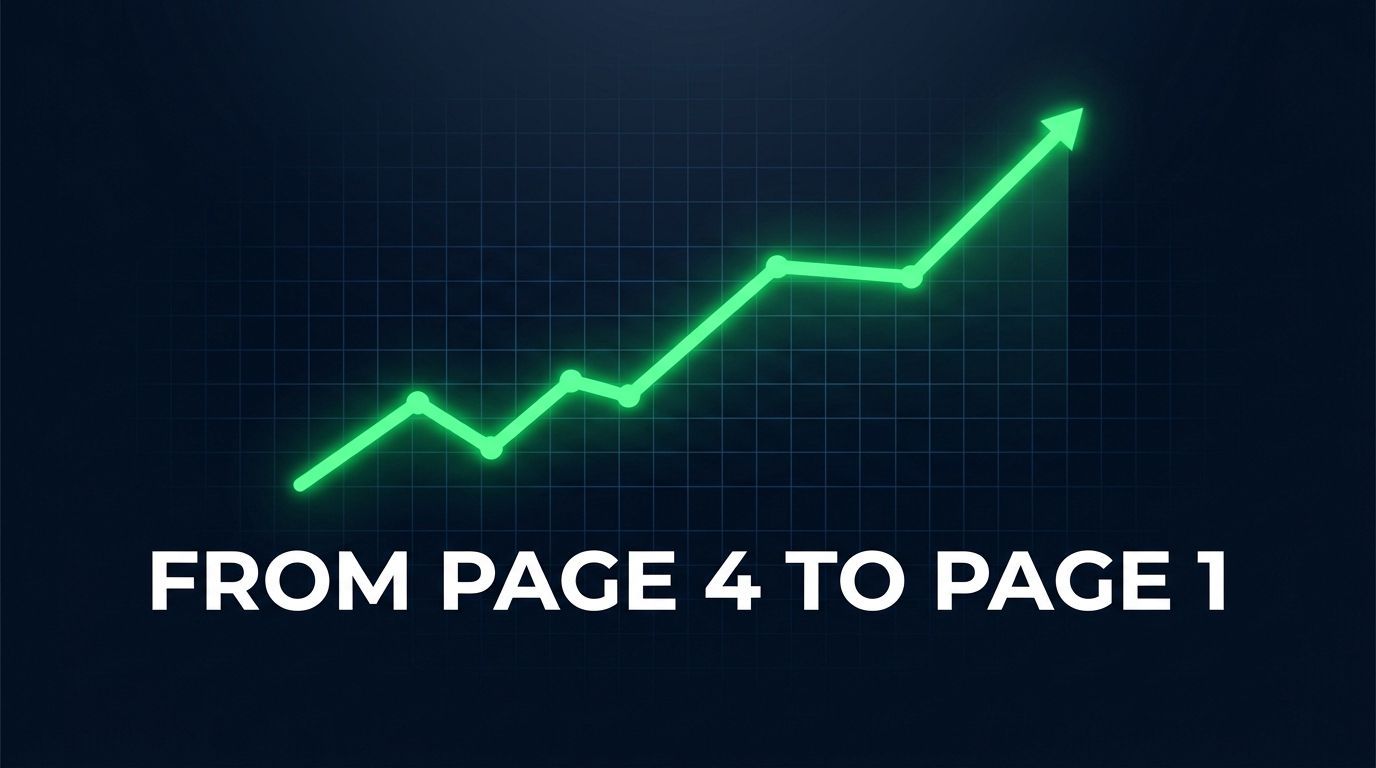 Google Search Console performance chart shows Lemon Cherry's rise from page 4 to 1 in Google Search