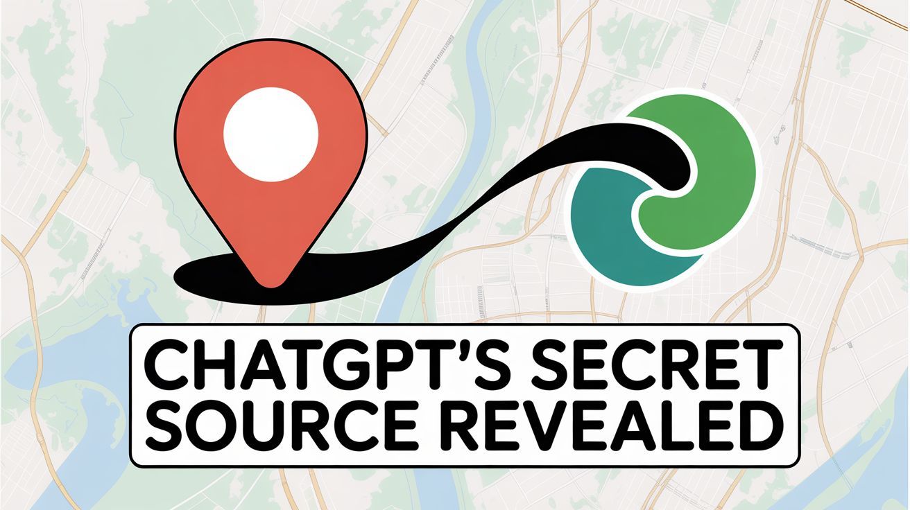 Google Maps location pin connected to ChatGPT logo showing how AI search sources local business reco