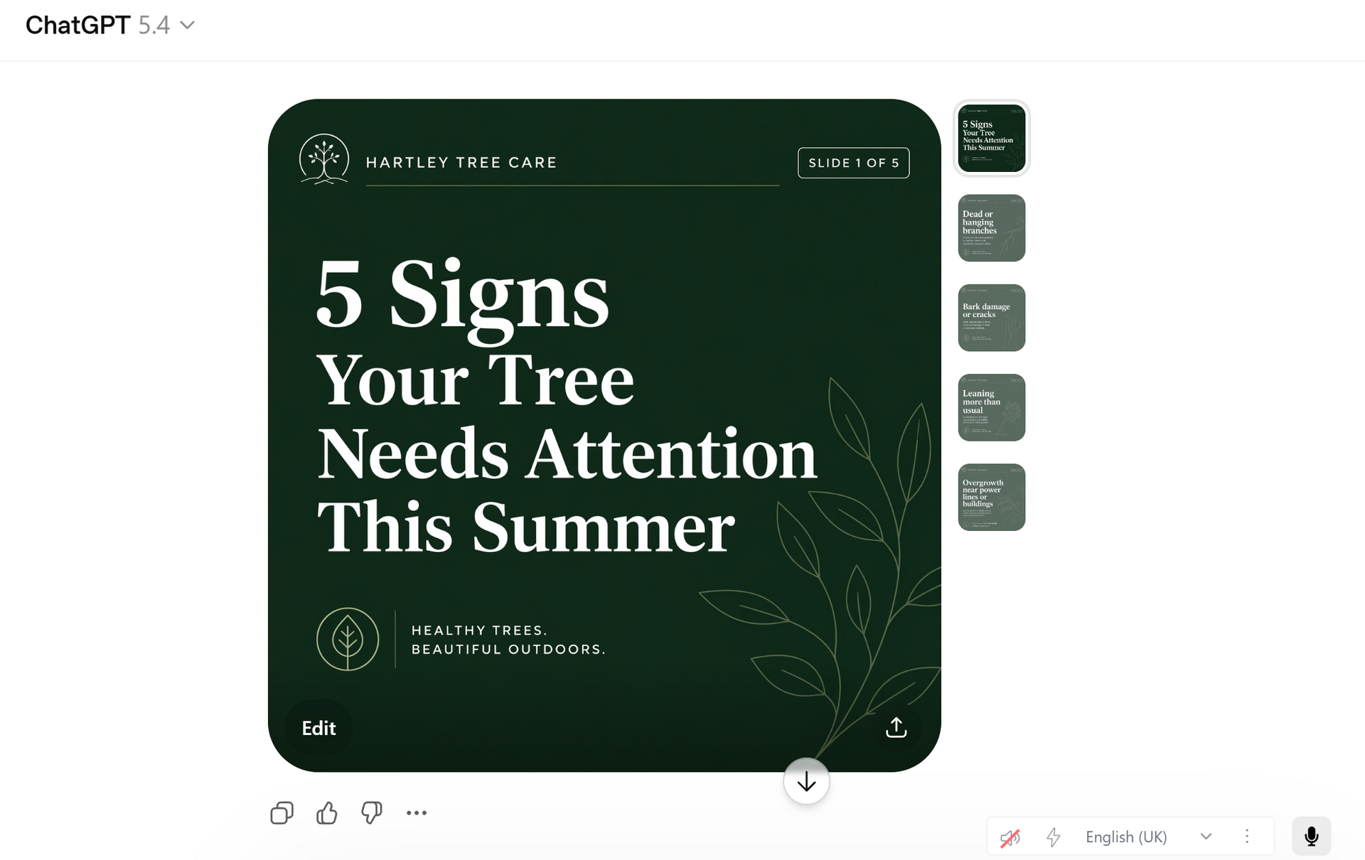 chatgpt images 2 instagram or linkedin carousel 5 slides for treecare business