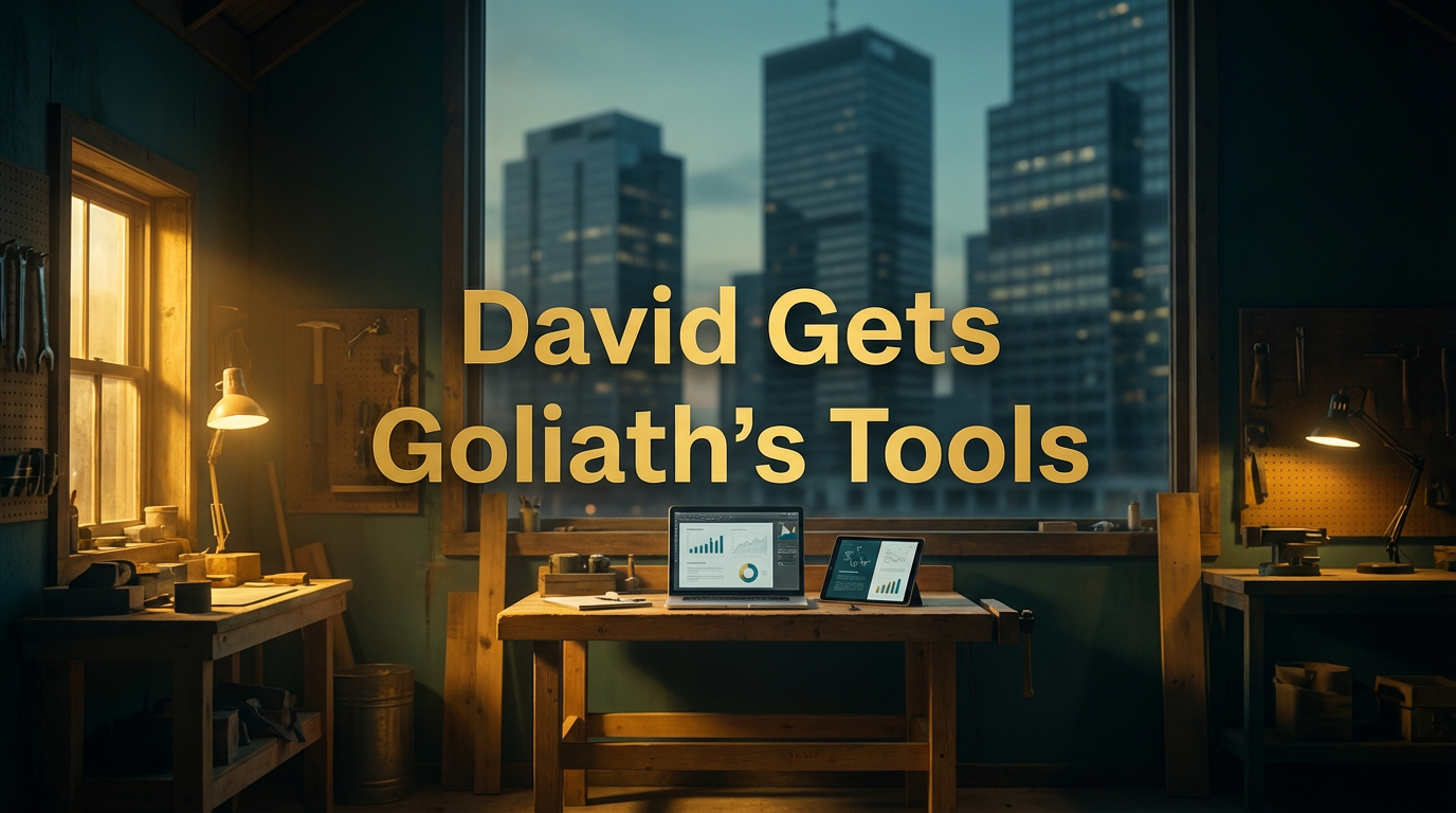 Small business owner using AI tools to compete professionally. David and Goliath