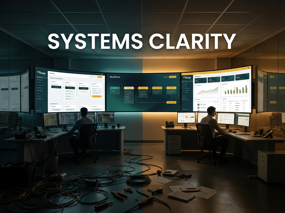 Business owner using FloweMedia professional communication systems to demonstrate expertise systemat