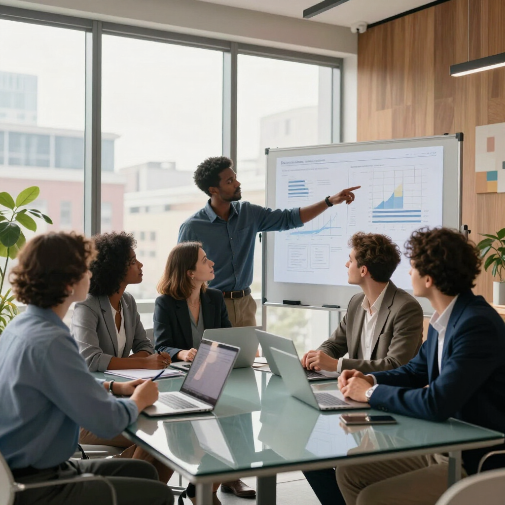 A person in a blue shirt types on a keyboard, viewing computer code on a monitor in a brightly lit, organized workspace.