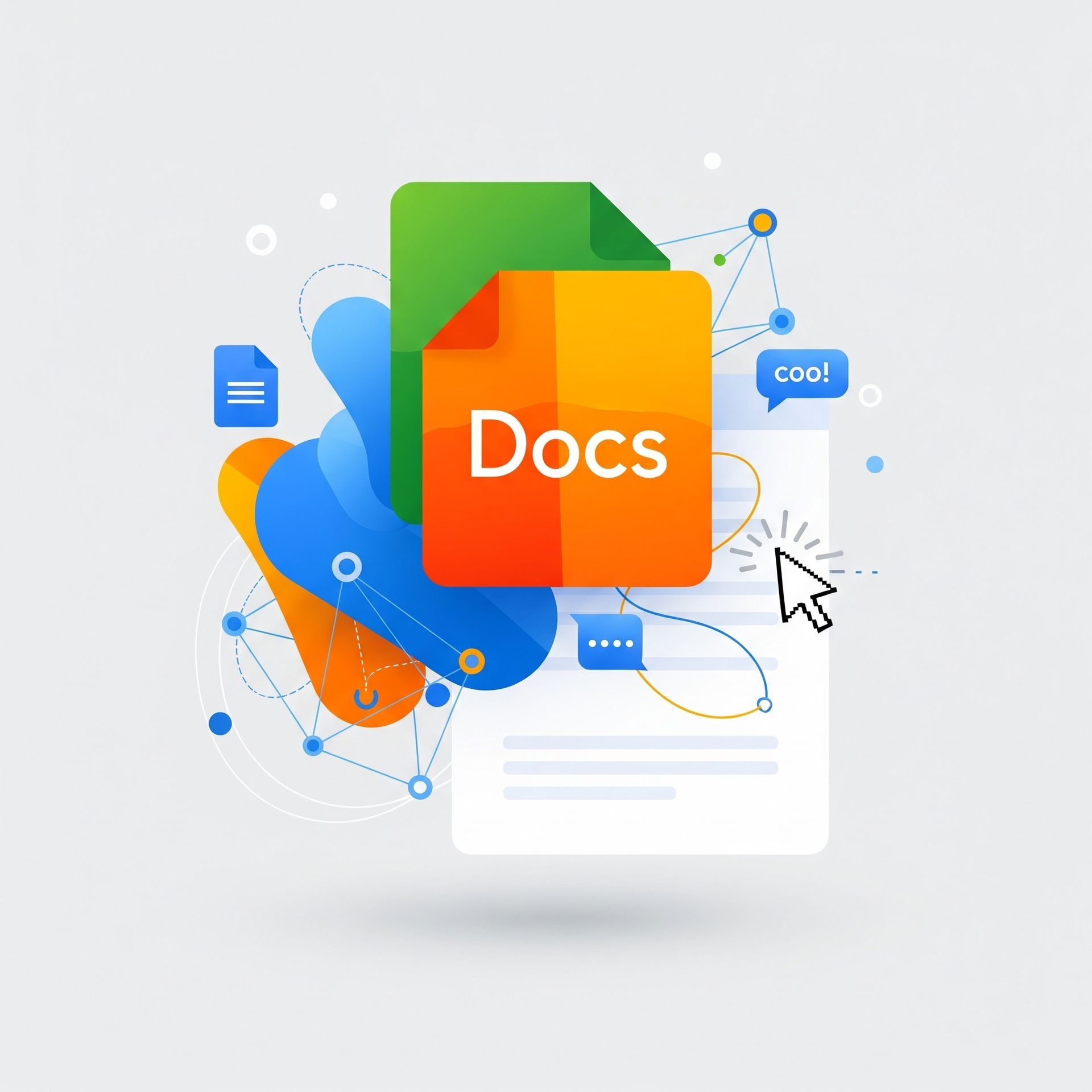 A colorful illustration of a document with the word docs on it.